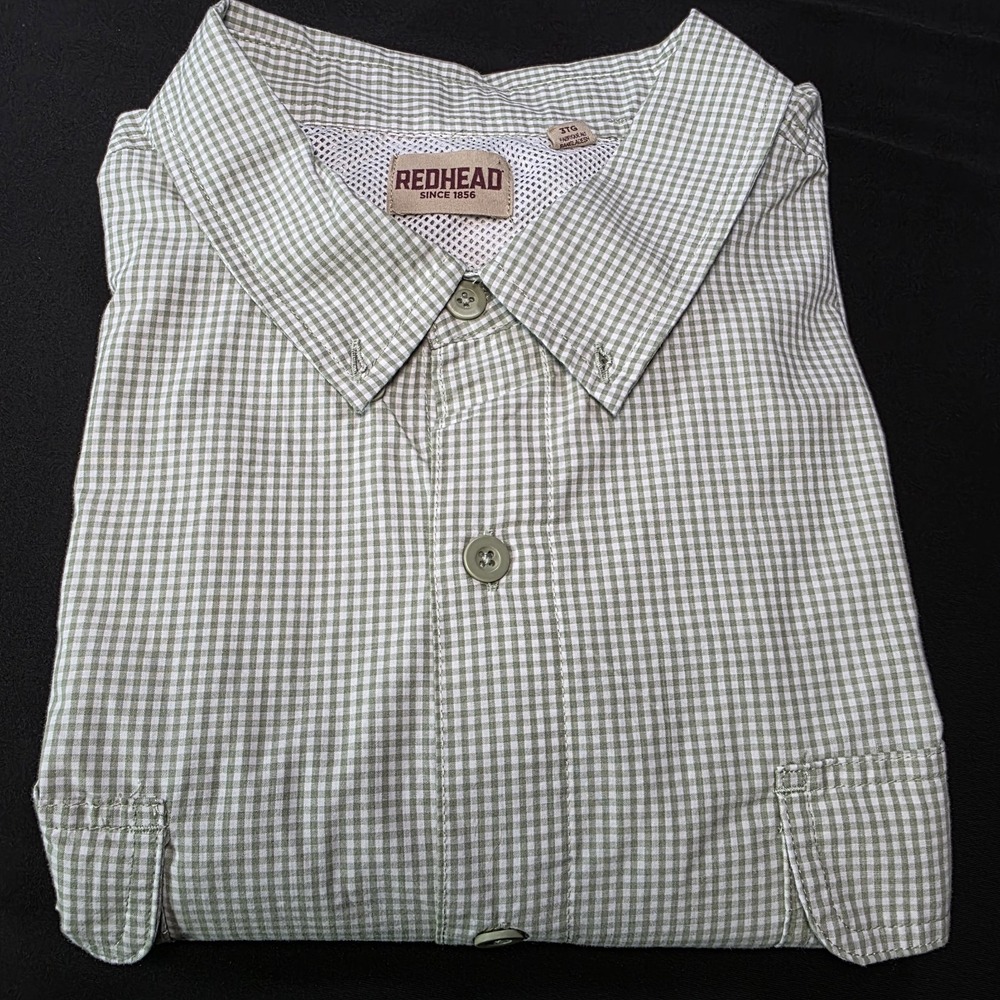 REDHEAD Men's Button Shirt 3XL Green/White Check Short Sleeve Casual, Air Vent